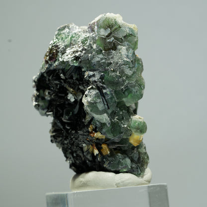 Phantom Fluorit hexagonal, Schörl Turmalin, Muskovit, Hyalit Erongo, Namibia 53*42*30mm #13653