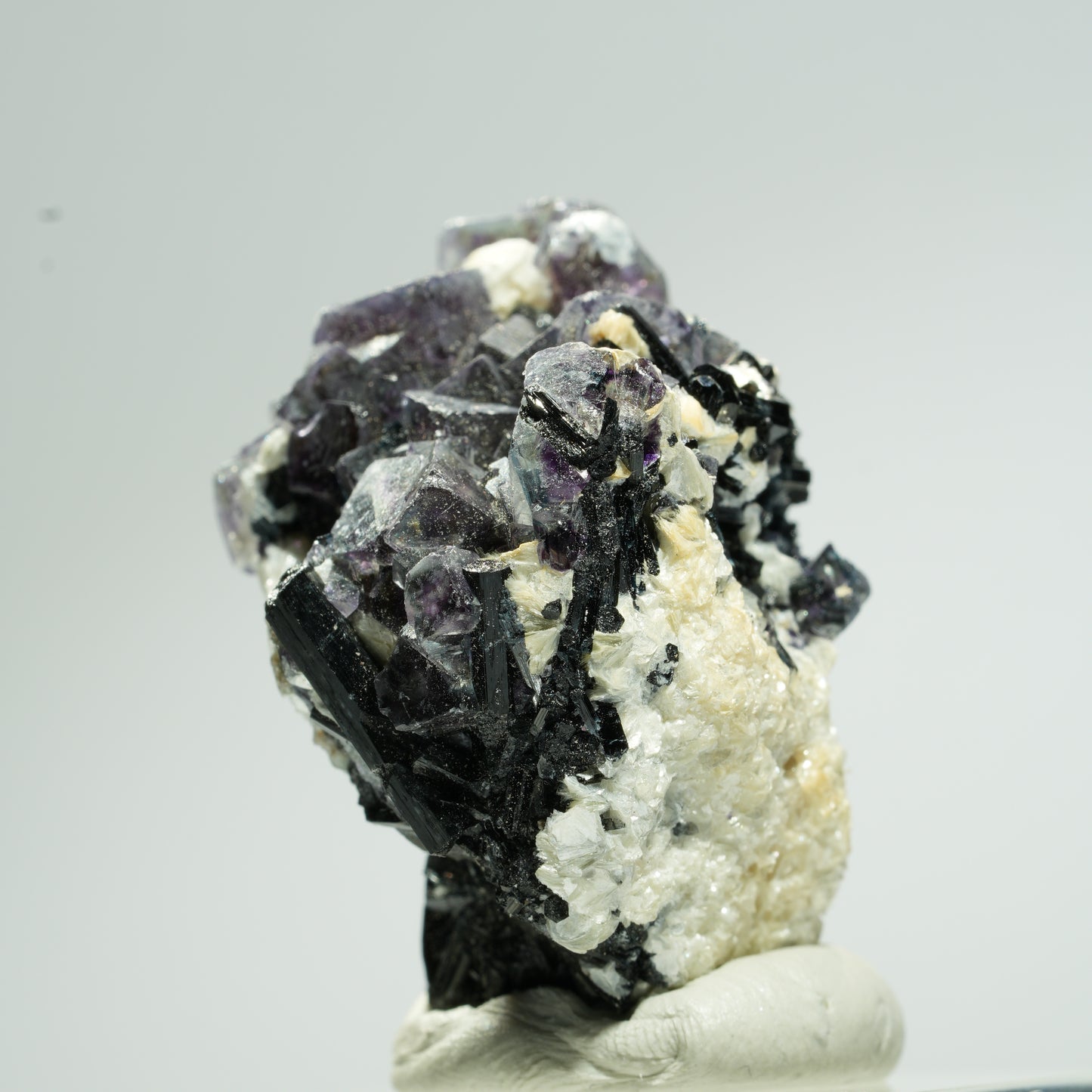 Bunte Phantom Fluorit Würfel, Schörl Turmalin, Muskovit Erongo, Namibia 35*25*25mm #13654