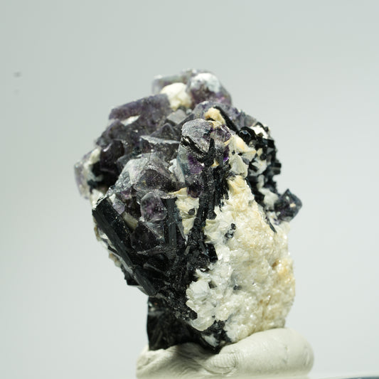 Bunte Phantom Fluorit Würfel, Schörl Turmalin, Muskovit Erongo, Namibia 35*25*25mm #13654