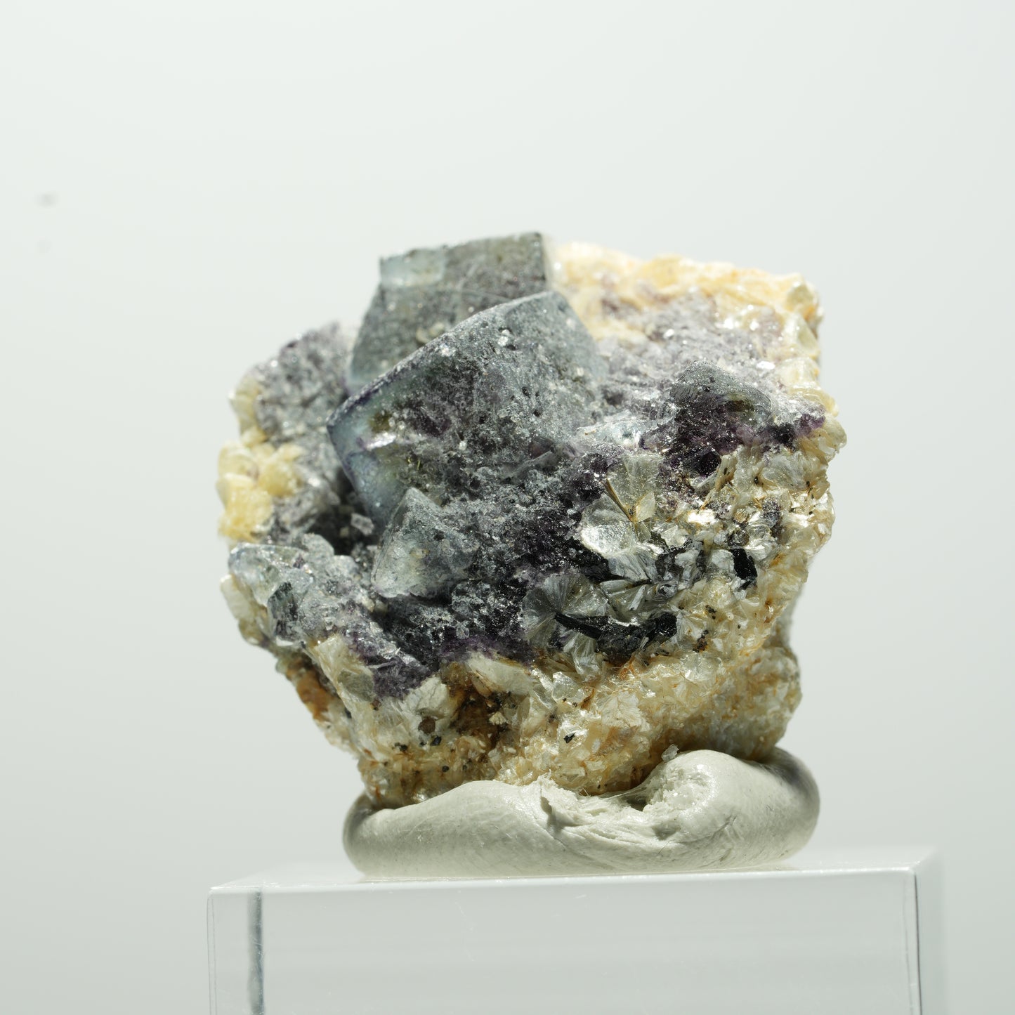 Bunte Phantom Fluorit Würfel, Schörl Turmalin, Muskovit Erongo, Namibia 31*28*19mm #13656