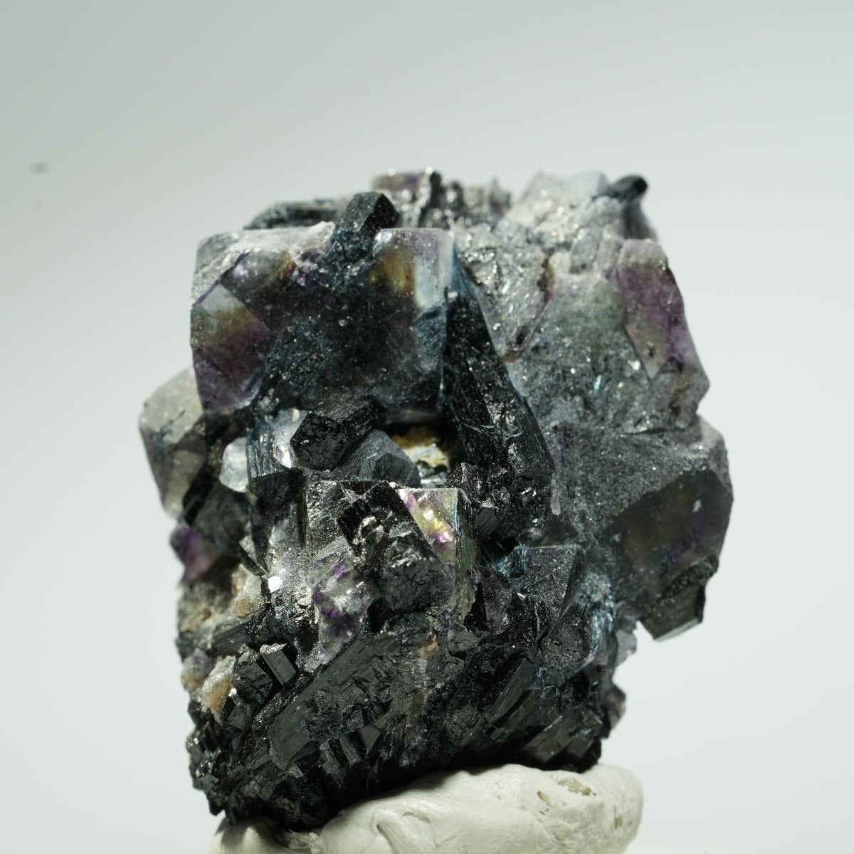 Bunte Phantom Fluorit Würfel, Schörl Turmalin, Muskovit Erongo, Namibia 44*31*29mm #13659