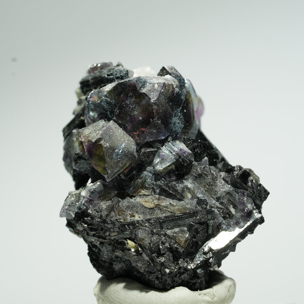 Bunte Phantom Fluorit Würfel, Schörl Turmalin, Muskovit Erongo, Namibia 44*31*29mm #13659