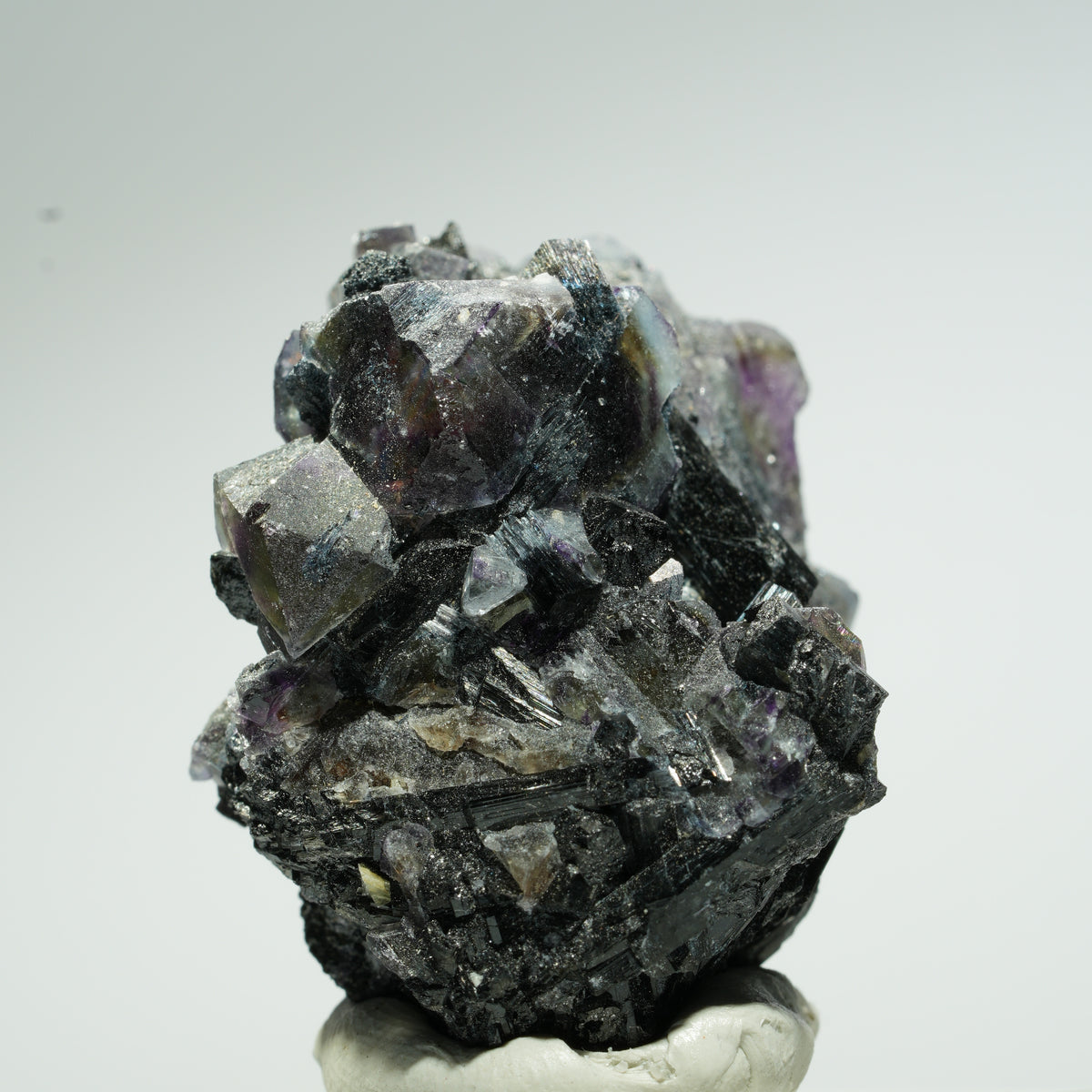Bunte Phantom Fluorit Würfel, Schörl Turmalin, Muskovit Erongo, Namibia 44*31*29mm #13659
