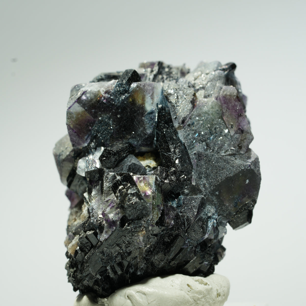 Bunte Phantom Fluorit Würfel, Schörl Turmalin, Muskovit Erongo, Namibia 44*31*29mm #13659