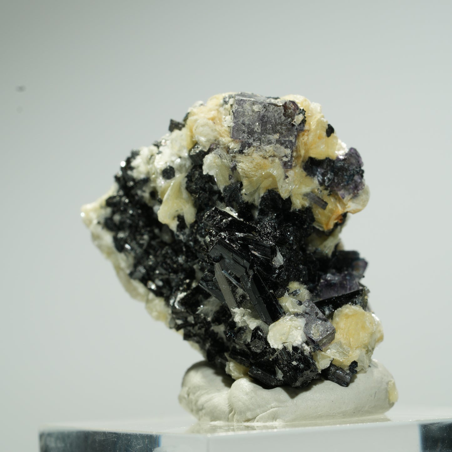 Bunte Phantom Fluorit Würfel, Schörl Turmalin, Muskovit Erongo, Namibia 26*22*19mm #13663