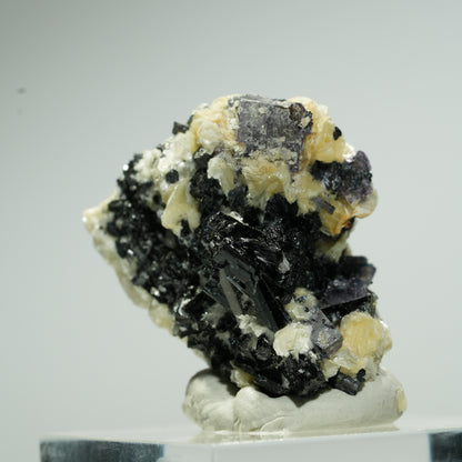 Bunte Phantom Fluorit Würfel, Schörl Turmalin, Muskovit Erongo, Namibia 26*22*19mm #13663