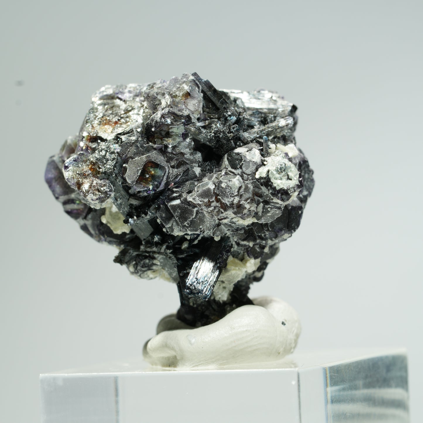 Bunte Phantom Fluorit, Schörl Turmalin, Hyalit Opal, Muskovit Erongo, Namibia 32*31*25mm #13665