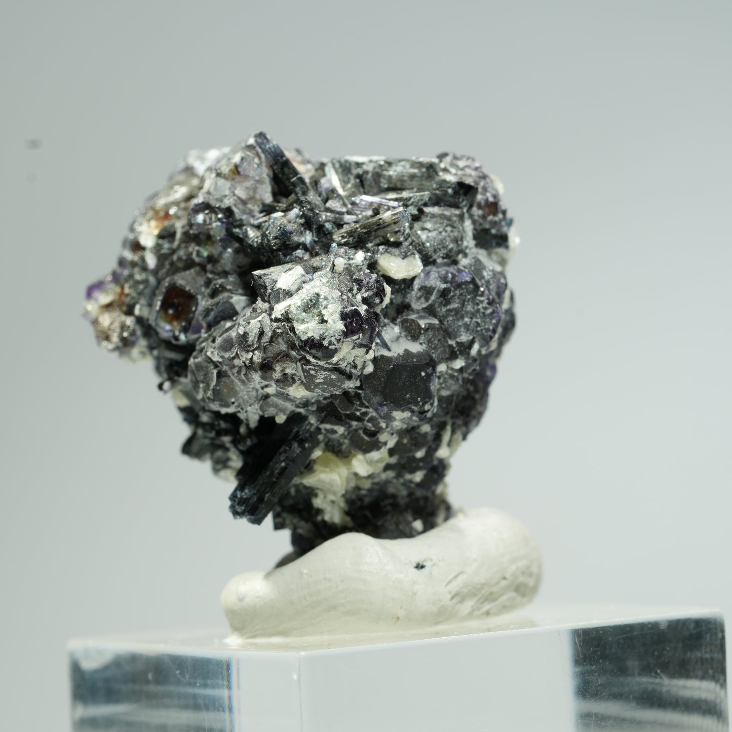 Bunte Phantom Fluorit, Schörl Turmalin, Hyalit Opal, Muskovit Erongo, Namibia 32*31*25mm #13665