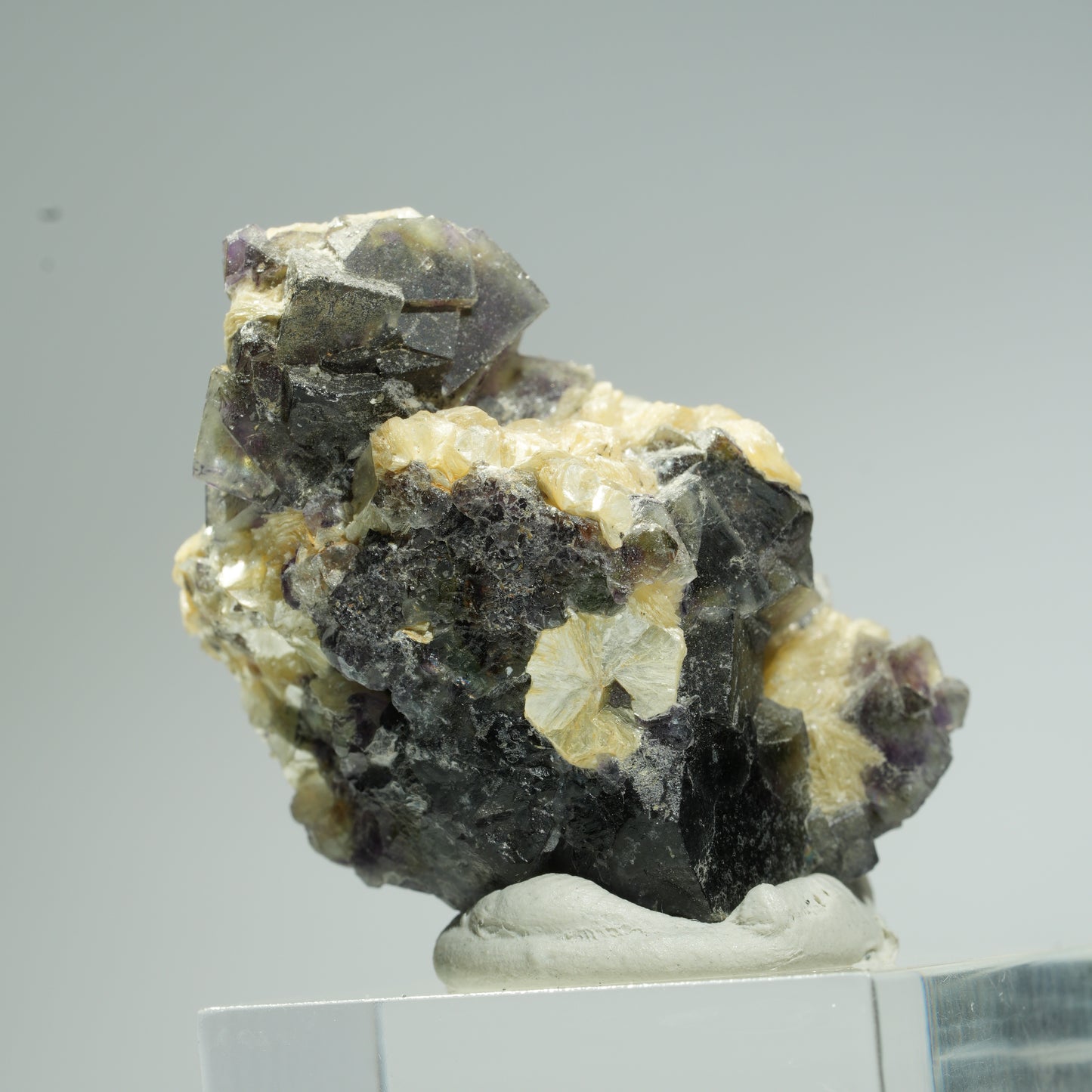 Bunte Phantom Fluorit, Schörl Turmalin, Hyalit Opal, Muskovit Erongo, Namibia 37*30*26mm #13666