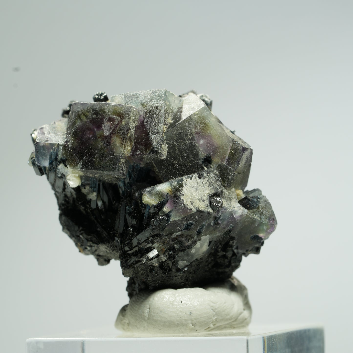 Bunte Phantom Fluorit Würfel, Schörl Turmalin, Muskovit Erongo, Namibia 33*31*28mm #13669