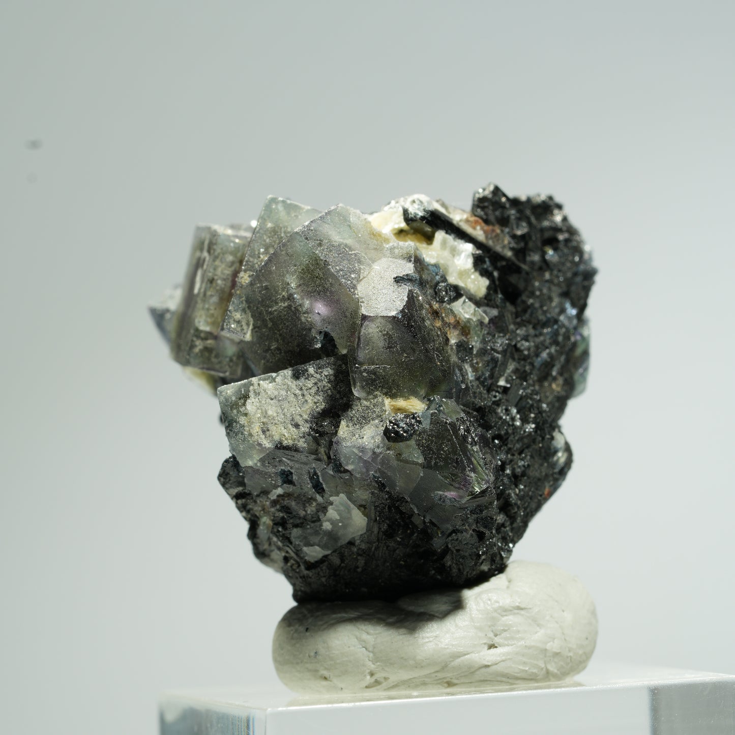 Bunte Phantom Fluorit Würfel, Schörl Turmalin, Muskovit Erongo, Namibia 33*31*28mm #13669
