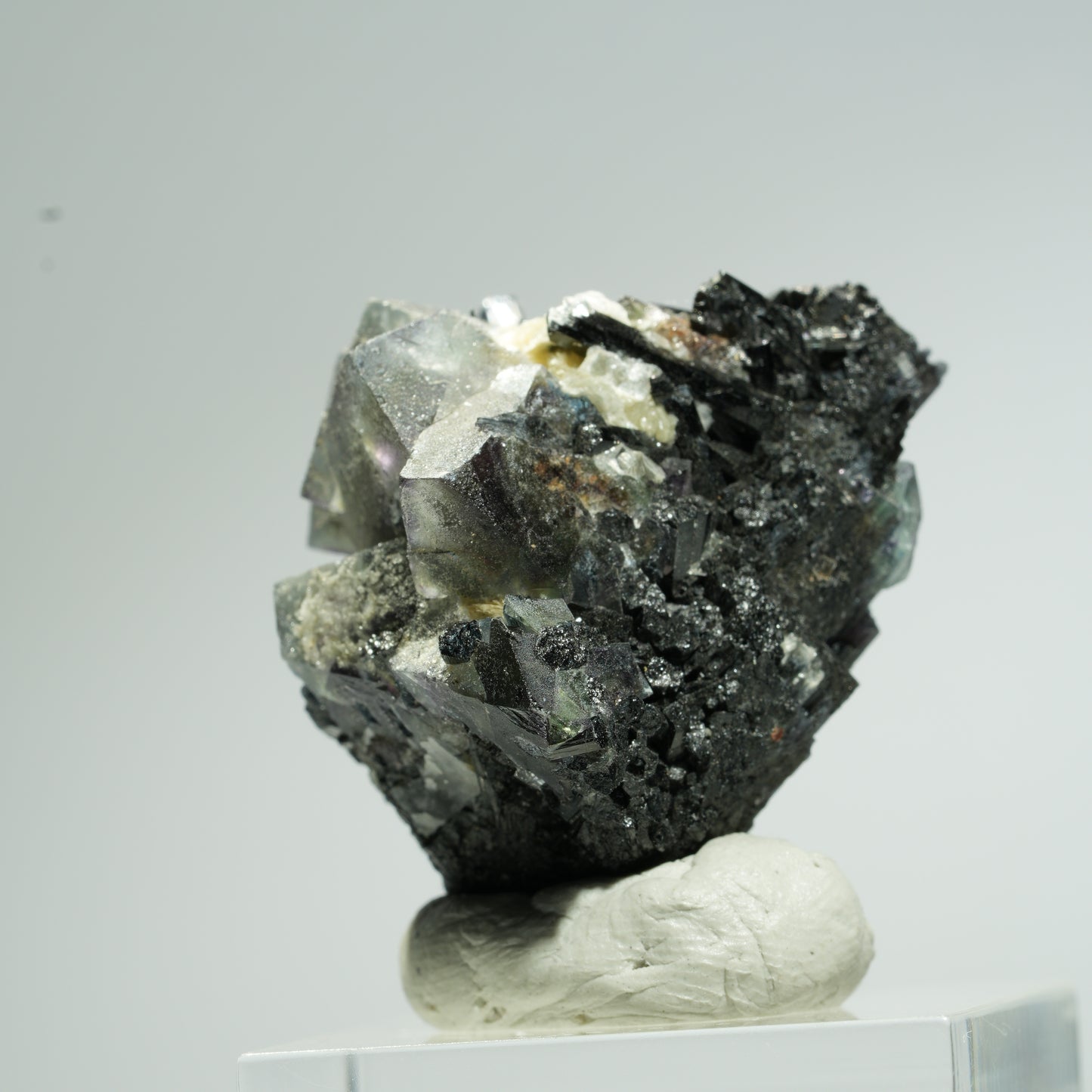 Bunte Phantom Fluorit Würfel, Schörl Turmalin, Muskovit Erongo, Namibia 33*31*28mm #13669