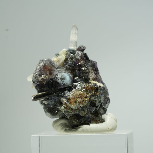 Bunte Phantom Fluorit, Schörl Turmalin, Muskovit, Rauchquarz Erongo, Namibia 34*26*25mm #13671