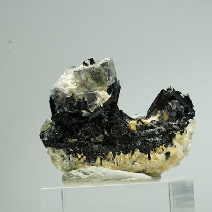 Bunte Phantom Fluorit Würfel, Schörl Turmalin, Muskovit Erongo, Namibia 36*29*15mm #13672