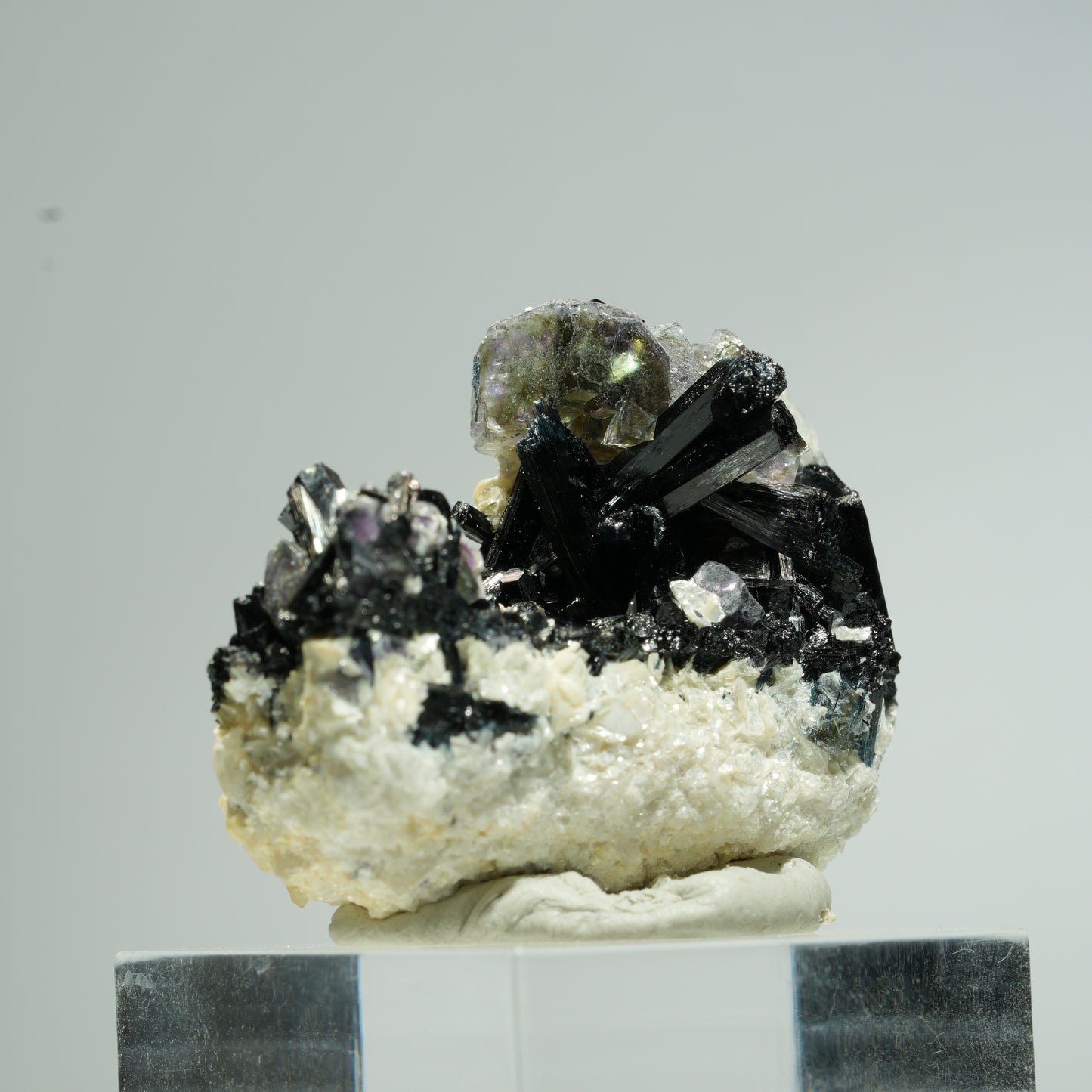 Bunte Phantom Fluorit Würfel, Schörl Turmalin, Muskovit Erongo, Namibia 36*29*15mm #13672