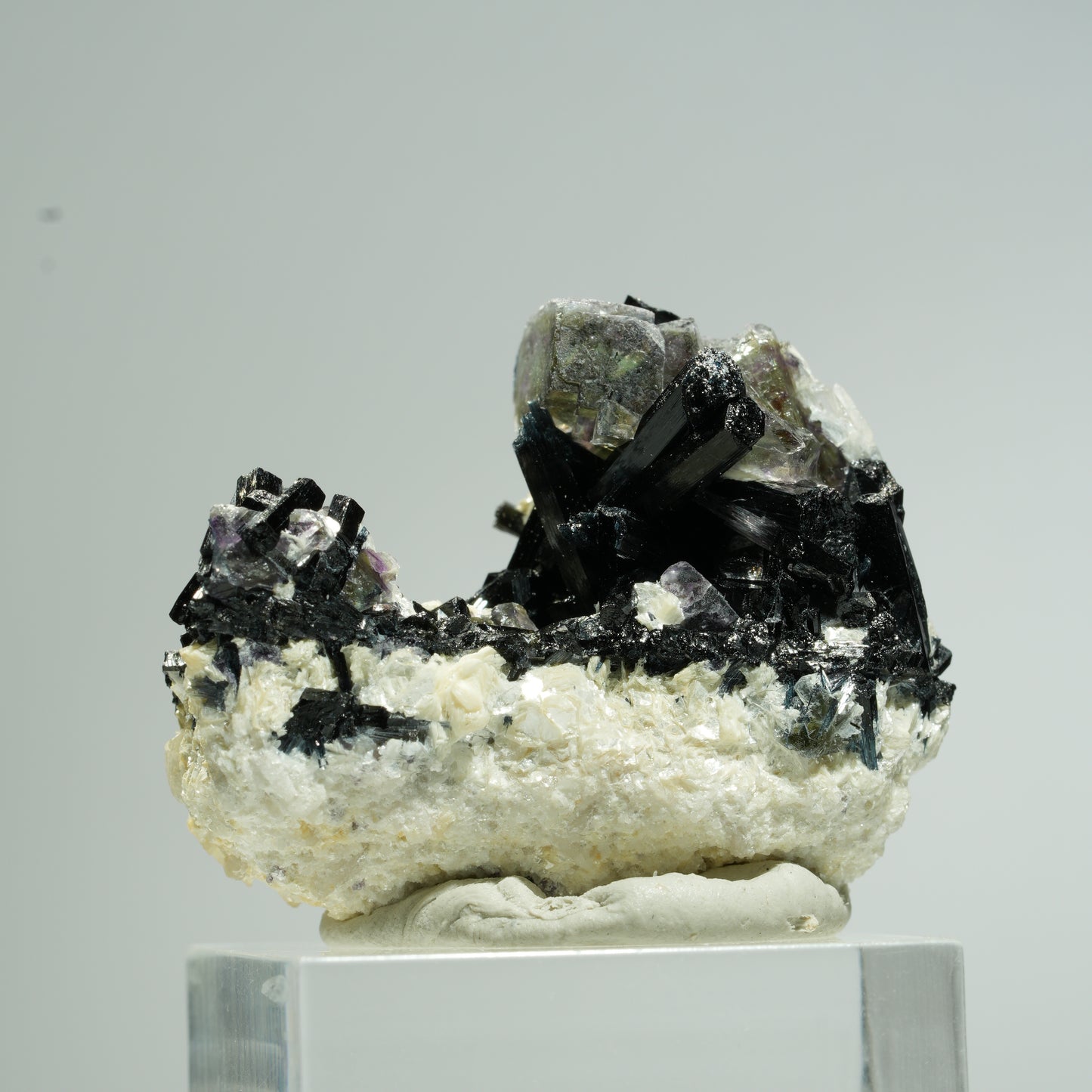 Bunte Phantom Fluorit Würfel, Schörl Turmalin, Muskovit Erongo, Namibia 36*29*15mm #13672