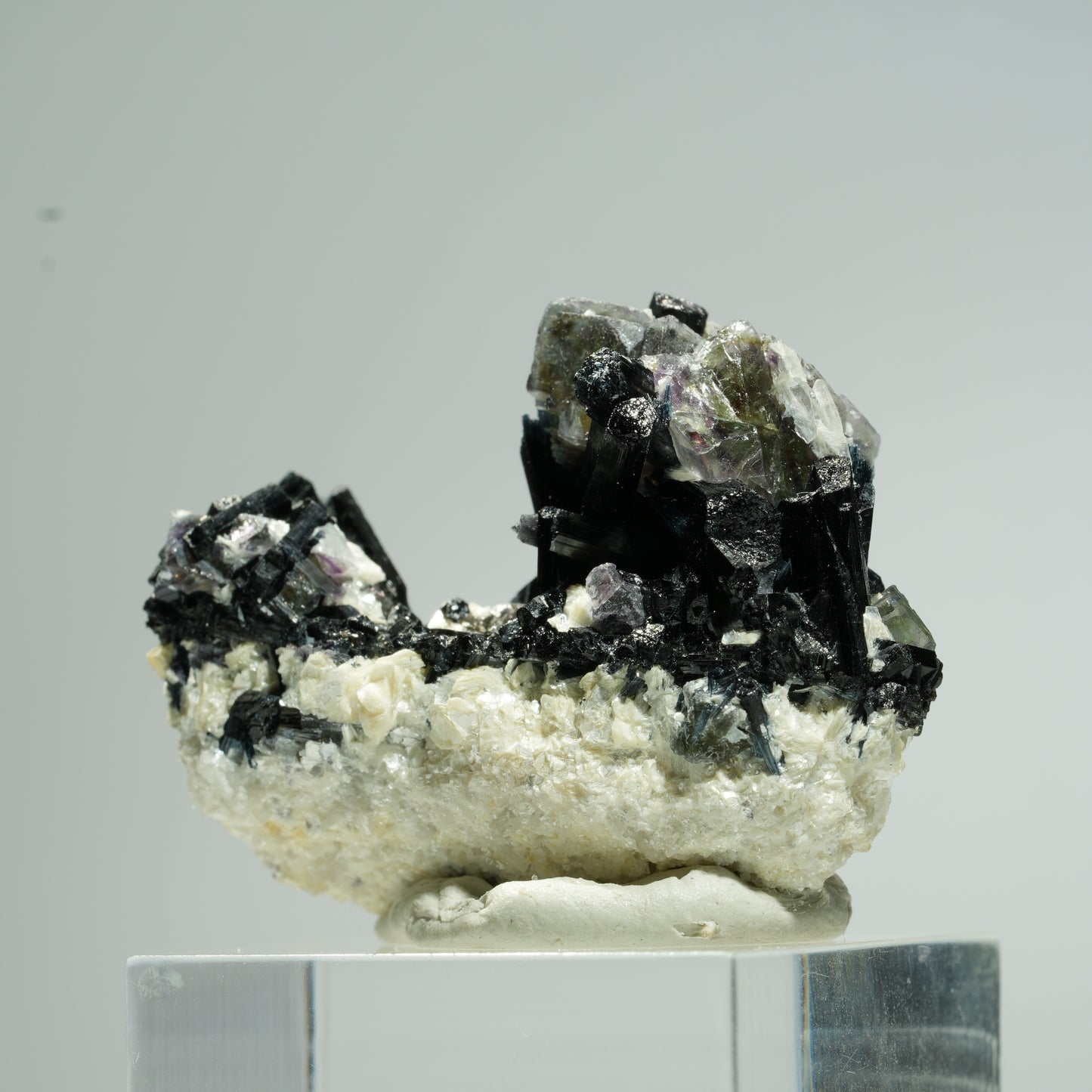 Bunte Phantom Fluorit Würfel, Schörl Turmalin, Muskovit Erongo, Namibia 36*29*15mm #13672