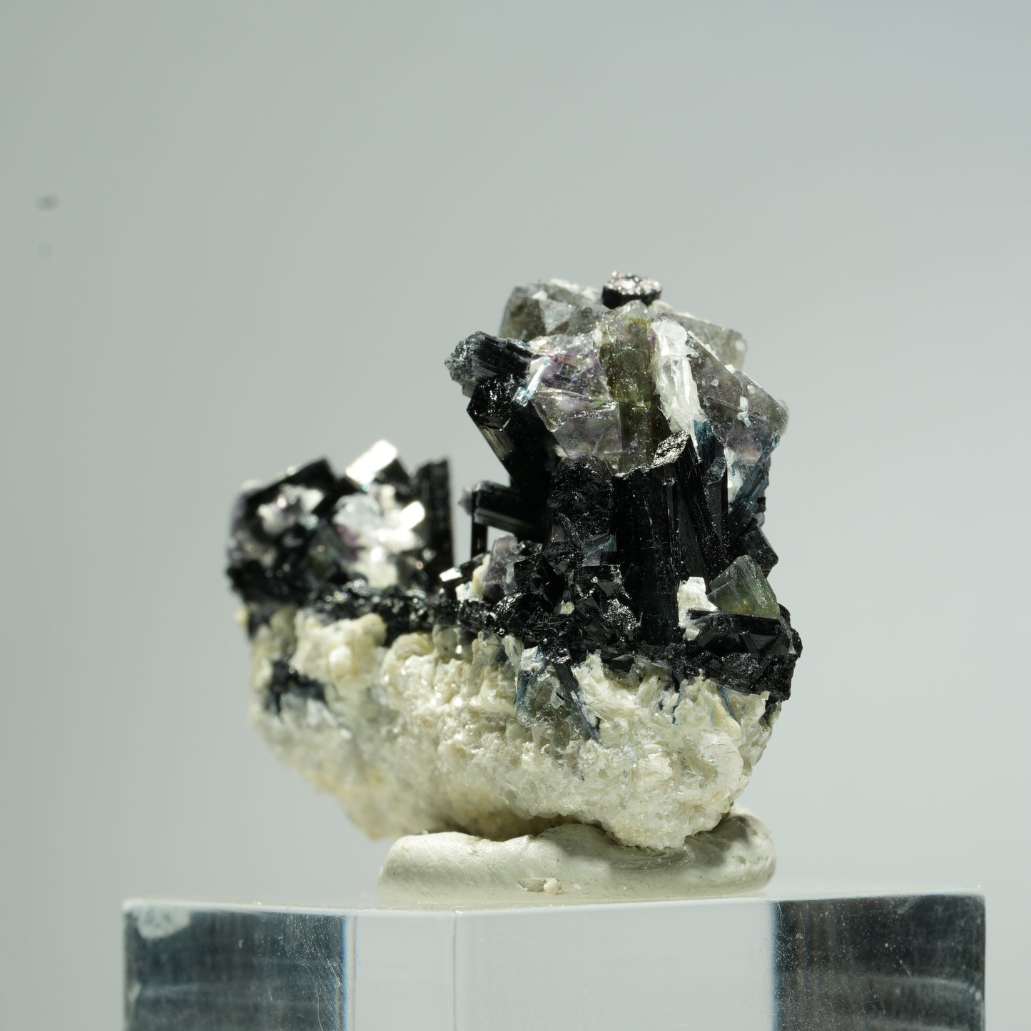 Bunte Phantom Fluorit Würfel, Schörl Turmalin, Muskovit Erongo, Namibia 36*29*15mm #13672