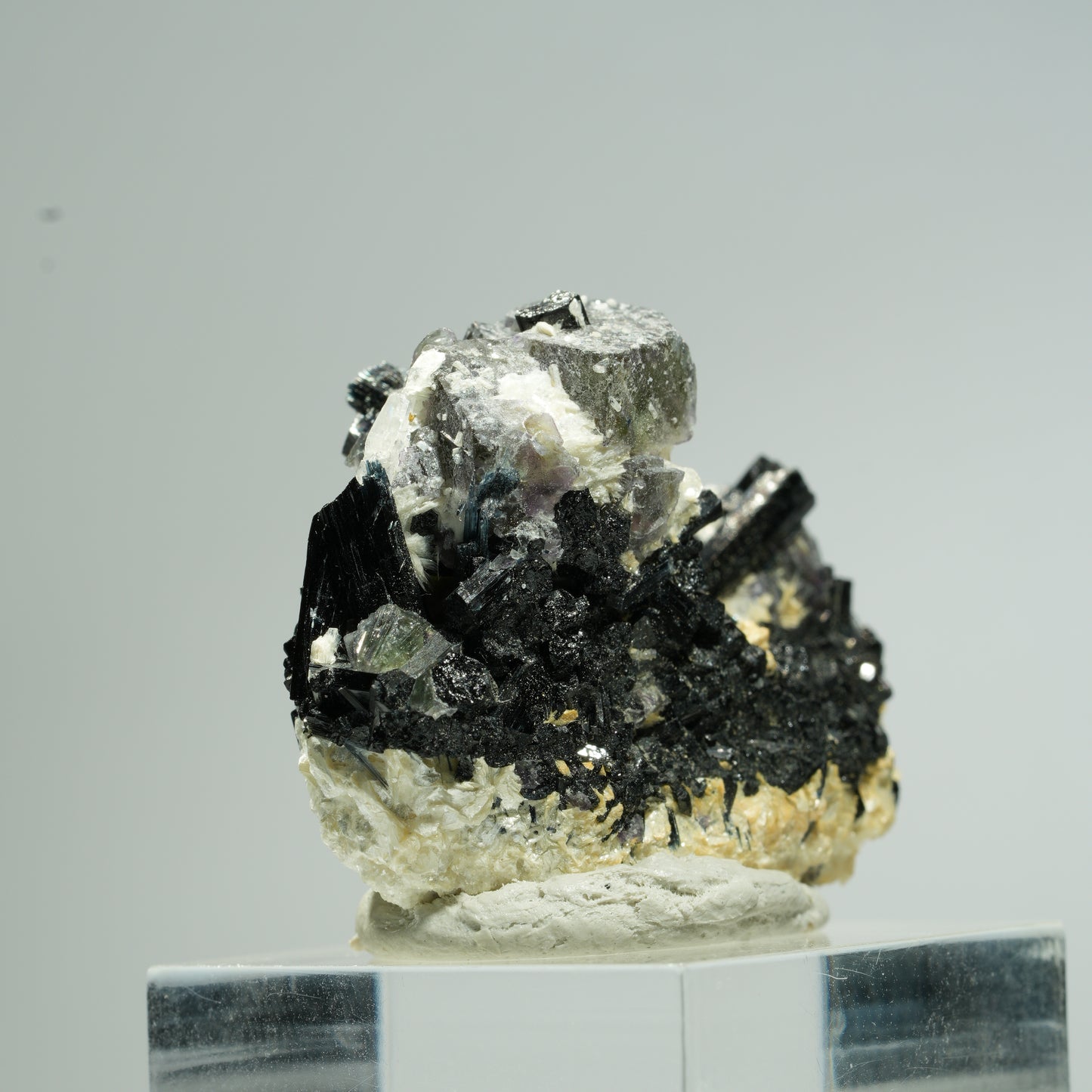 Bunte Phantom Fluorit Würfel, Schörl Turmalin, Muskovit Erongo, Namibia 36*29*15mm #13672