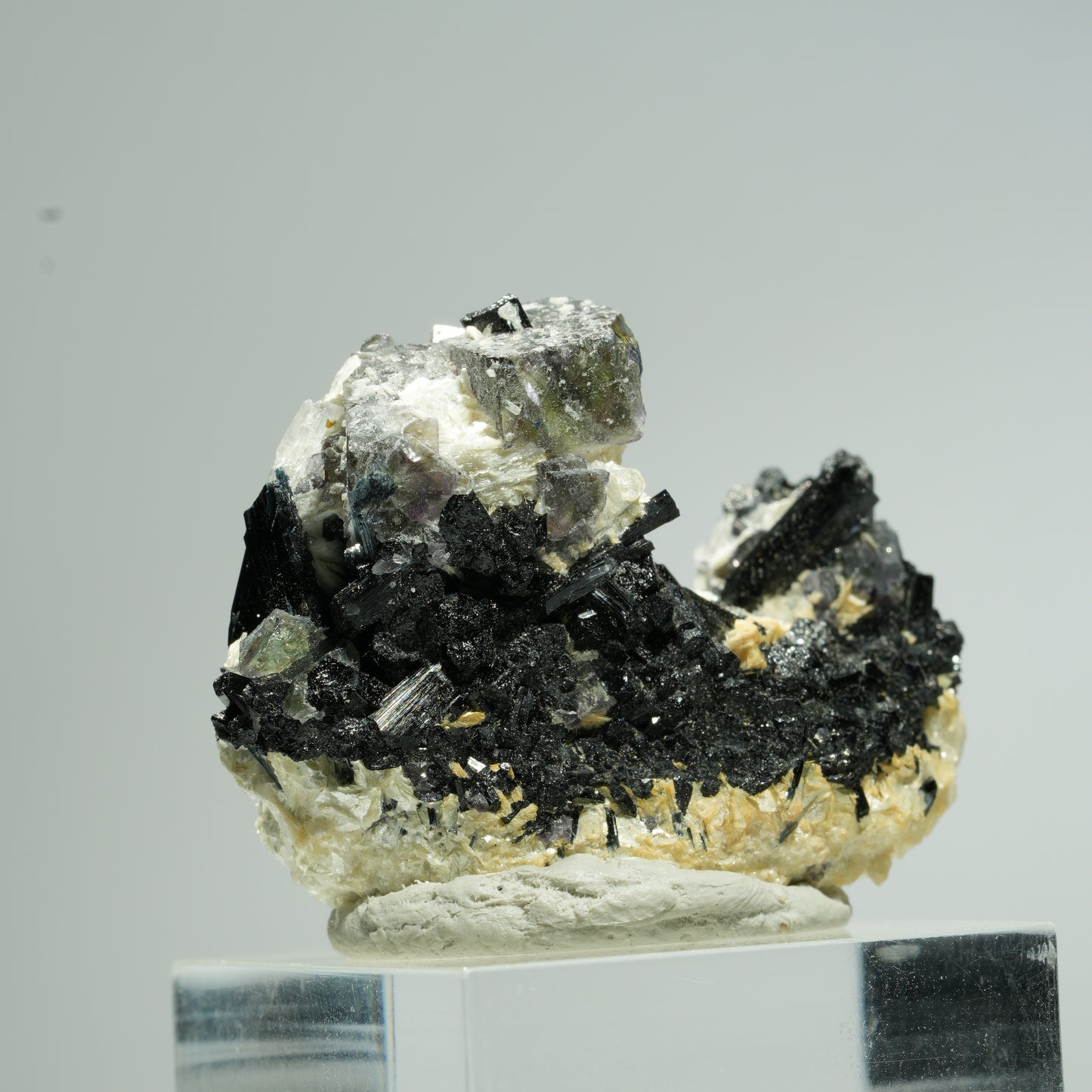 Bunte Phantom Fluorit Würfel, Schörl Turmalin, Muskovit Erongo, Namibia 36*29*15mm #13672