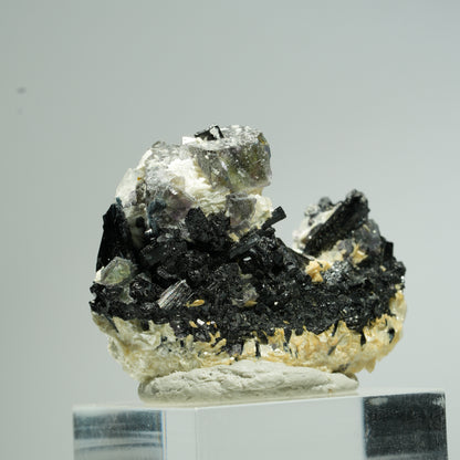 Bunte Phantom Fluorit Würfel, Schörl Turmalin, Muskovit Erongo, Namibia 36*29*15mm #13672