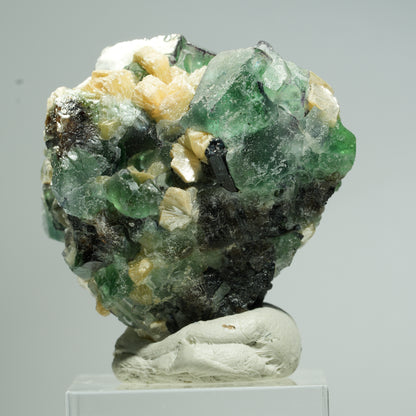 Phantom Fluorit, Schörl Turmalin, Hyalit Opal, Muskovit Erongo, Namibia 38*37*27mm #13675