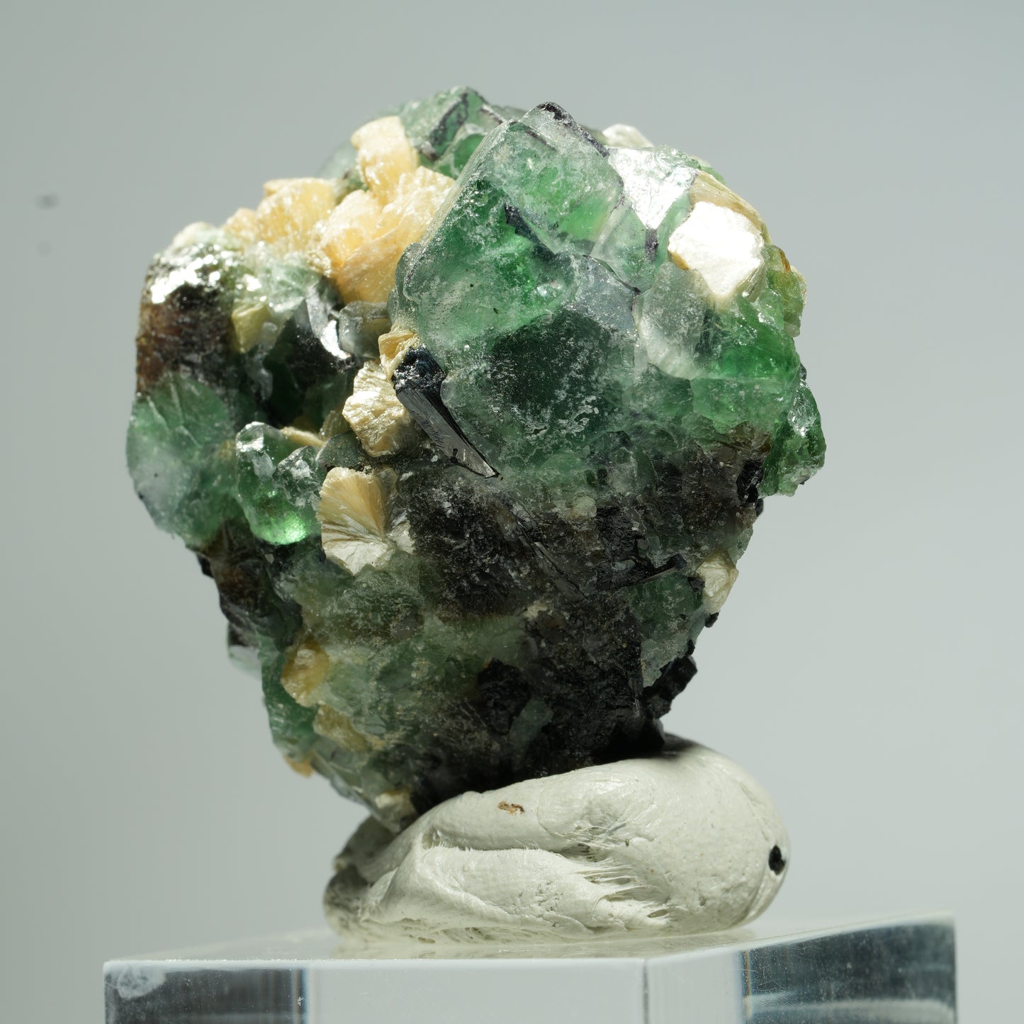 Phantom Fluorit, Schörl Turmalin, Hyalit Opal, Muskovit Erongo, Namibia 38*37*27mm #13675