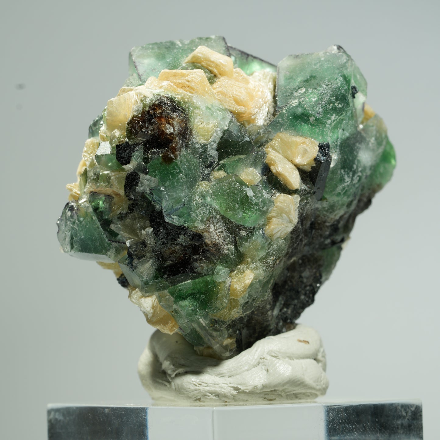 Phantom Fluorit, Schörl Turmalin, Hyalit Opal, Muskovit Erongo, Namibia 38*37*27mm #13675