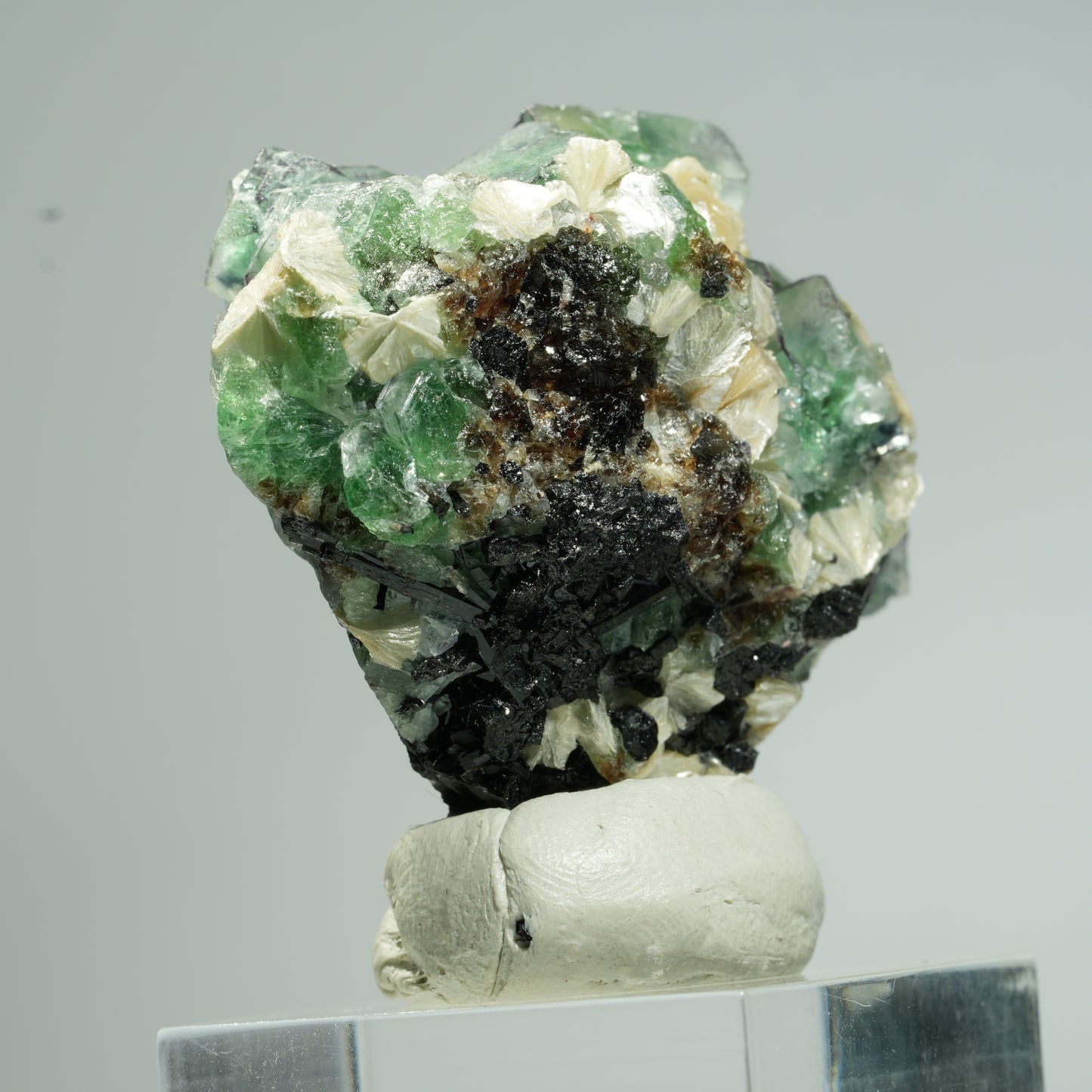 Phantom Fluorit, Schörl Turmalin, Hyalit Opal, Muskovit Erongo, Namibia 38*37*27mm #13675