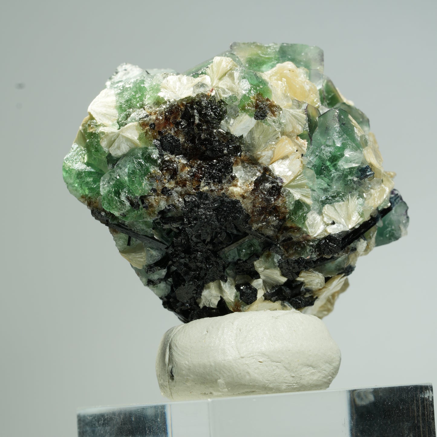 Phantom Fluorit, Schörl Turmalin, Hyalit Opal, Muskovit Erongo, Namibia 38*37*27mm #13675