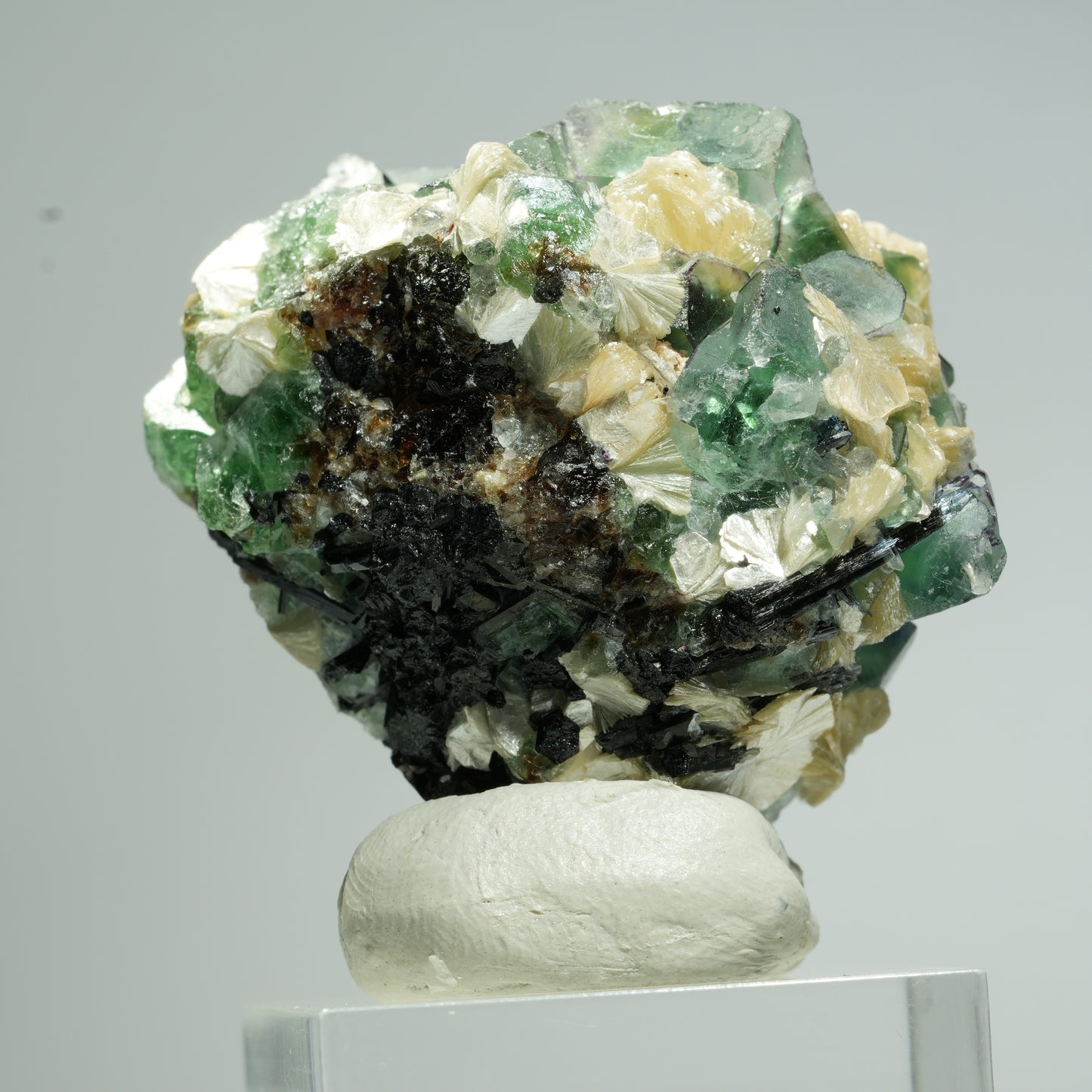 Phantom Fluorit, Schörl Turmalin, Hyalit Opal, Muskovit Erongo, Namibia 38*37*27mm #13675