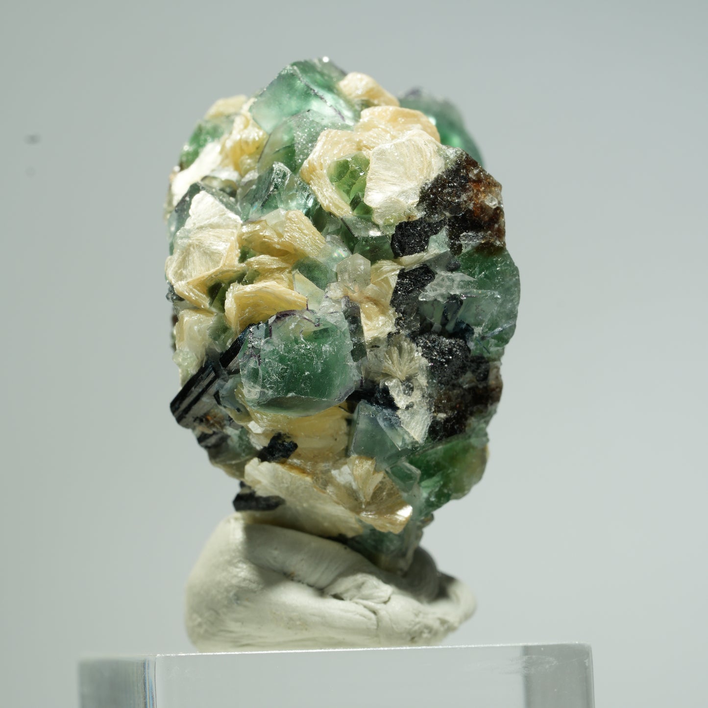 Phantom Fluorit, Schörl Turmalin, Hyalit Opal, Muskovit Erongo, Namibia 38*37*27mm #13675