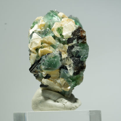 Phantom Fluorit, Schörl Turmalin, Hyalit Opal, Muskovit Erongo, Namibia 38*37*27mm #13675