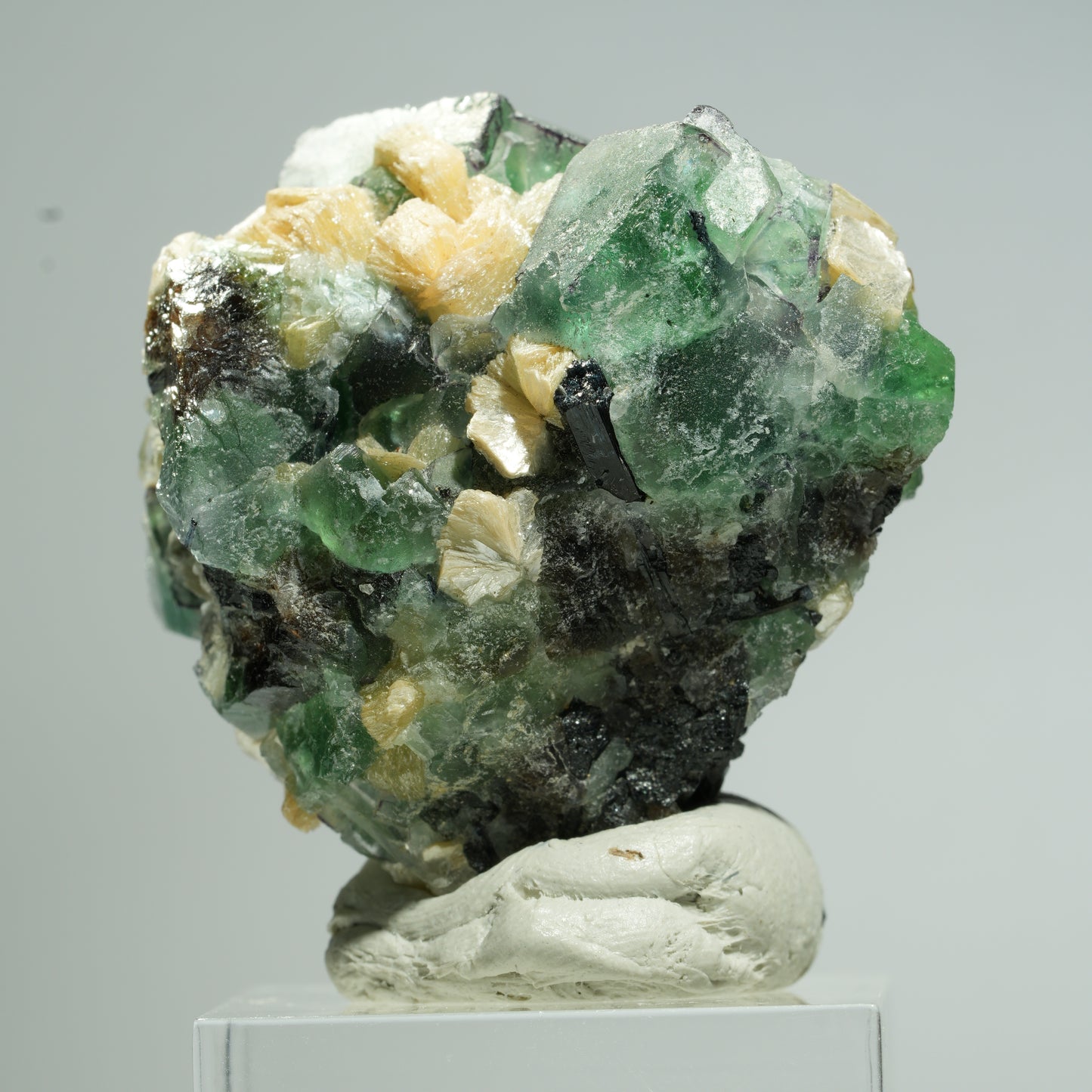 Phantom Fluorit, Schörl Turmalin, Hyalit Opal, Muskovit Erongo, Namibia 38*37*27mm #13675