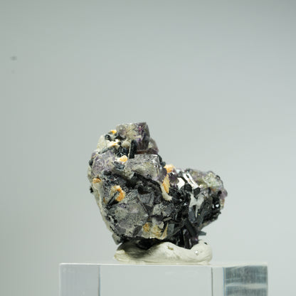 Bunte Phantom Fluorit, Schörl Turmalin, Hyalit Opal, Muskovit Erongo, Namibia 27*24*24mm #13679