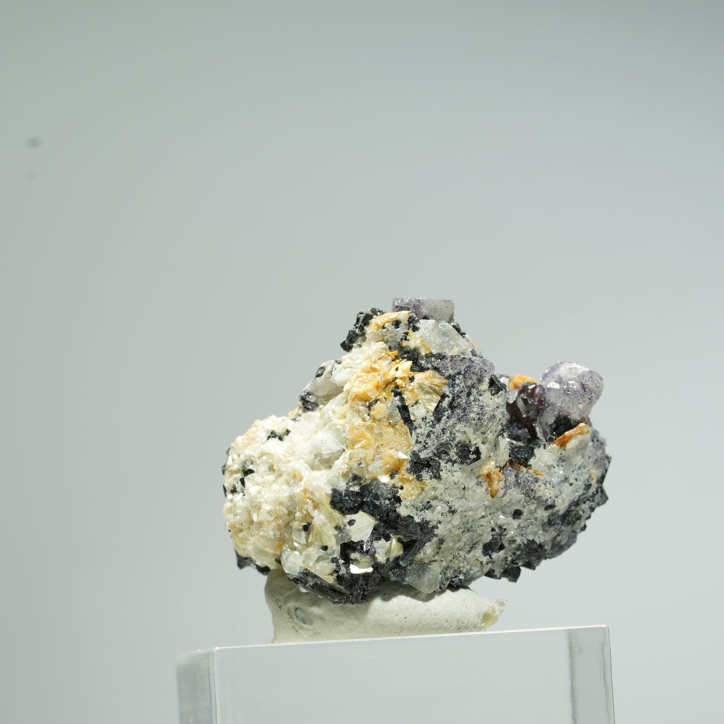 Bunte Phantom Fluorit, Schörl Turmalin, Hyalit Opal, Muskovit Erongo, Namibia 27*24*24mm #13679