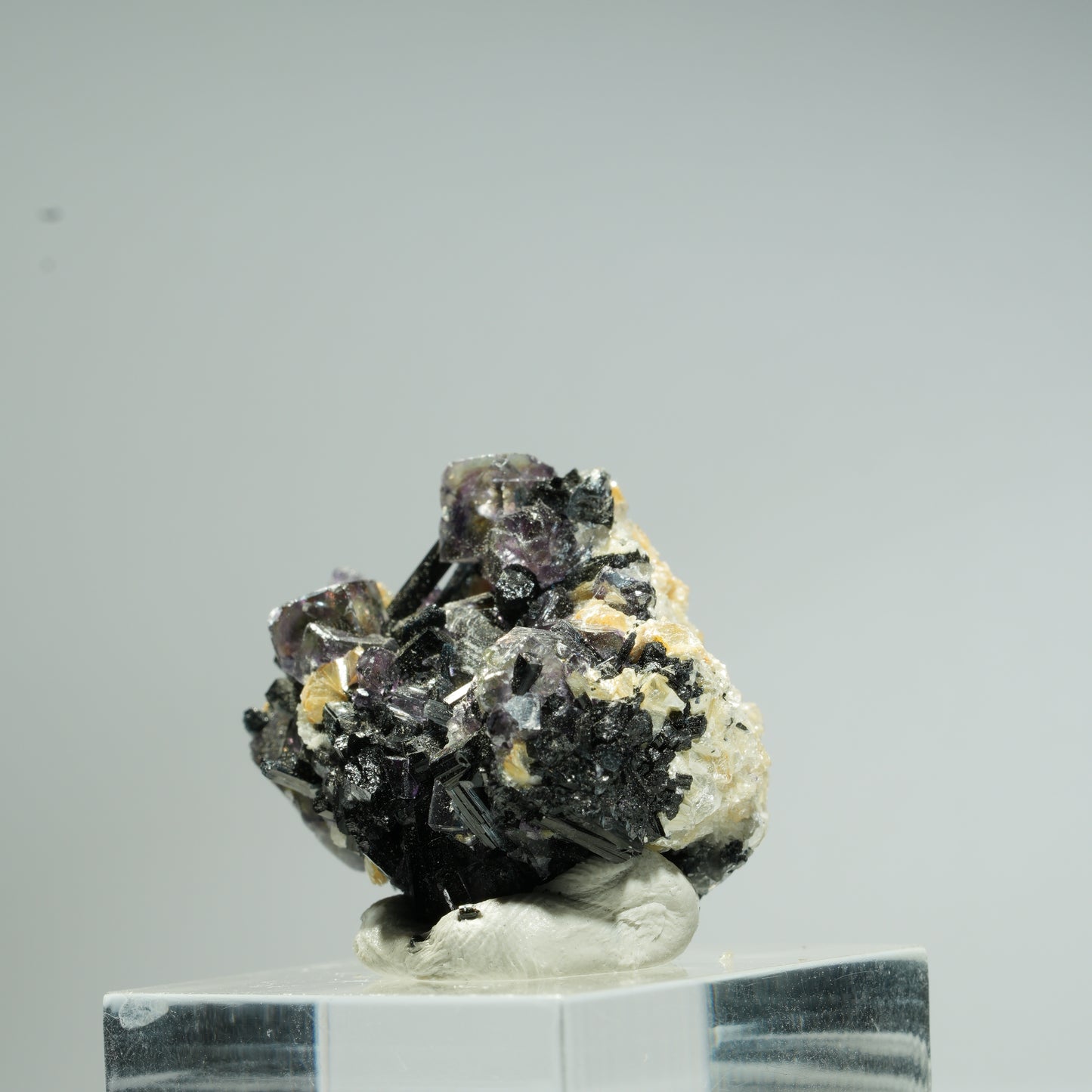 Bunte Phantom Fluorit, Schörl Turmalin, Hyalit Opal, Muskovit Erongo, Namibia 27*24*24mm #13679