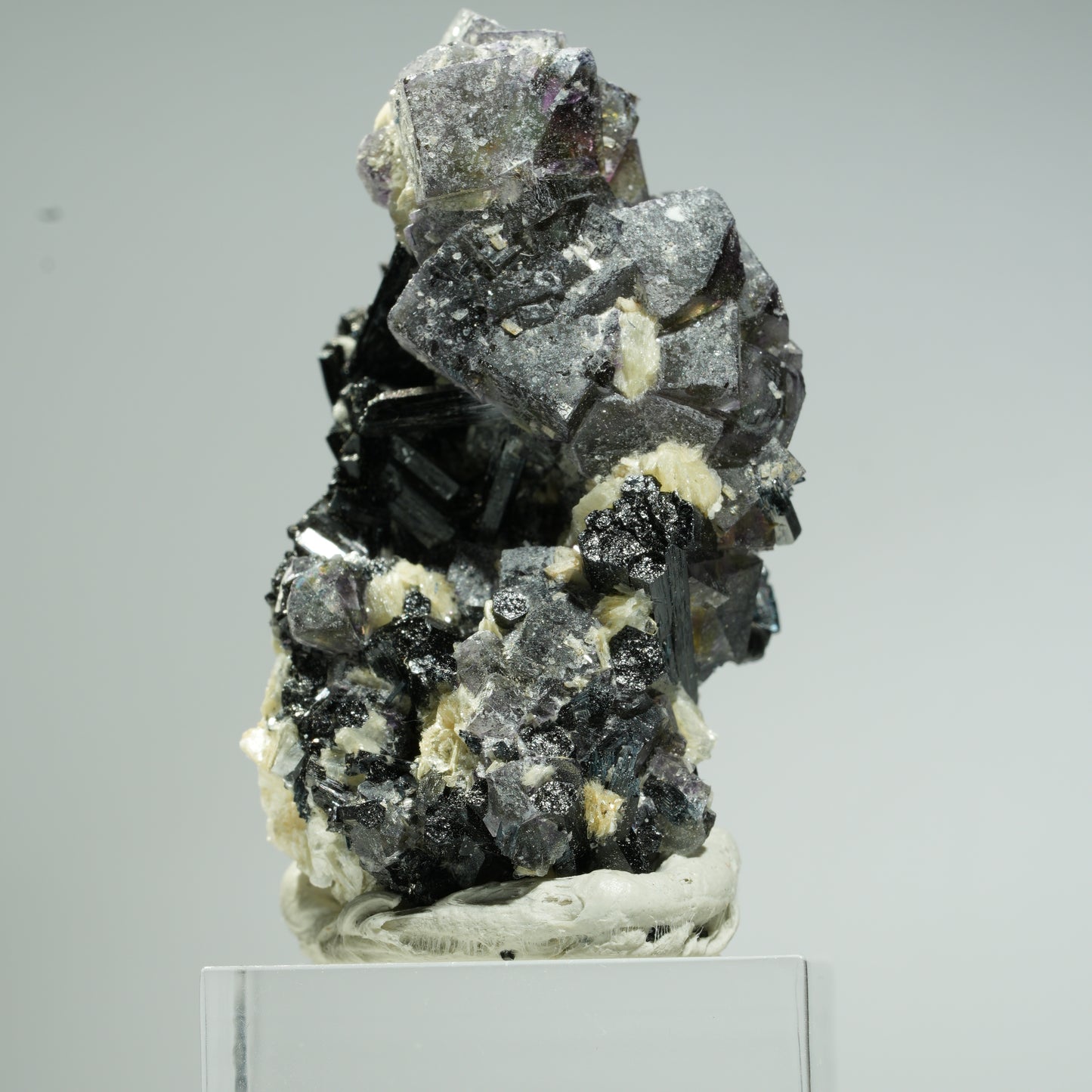 Bunte Phantom Fluorit Würfel, Schörl Turmalin, Muskovit Erongo, Namibia 47*32*29mm #13680