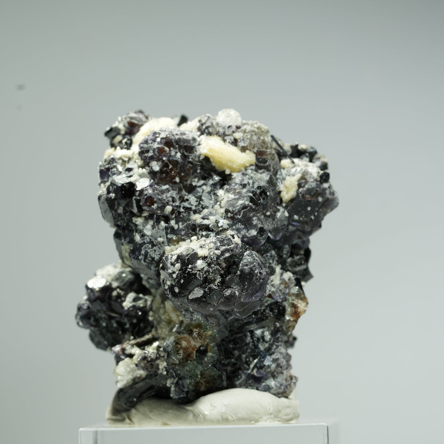 Bunte Phantom Fluorit, Schörl Turmalin, Hyalit Opal, Muskovit Erongo, Namibia 37*36*29mm #13684