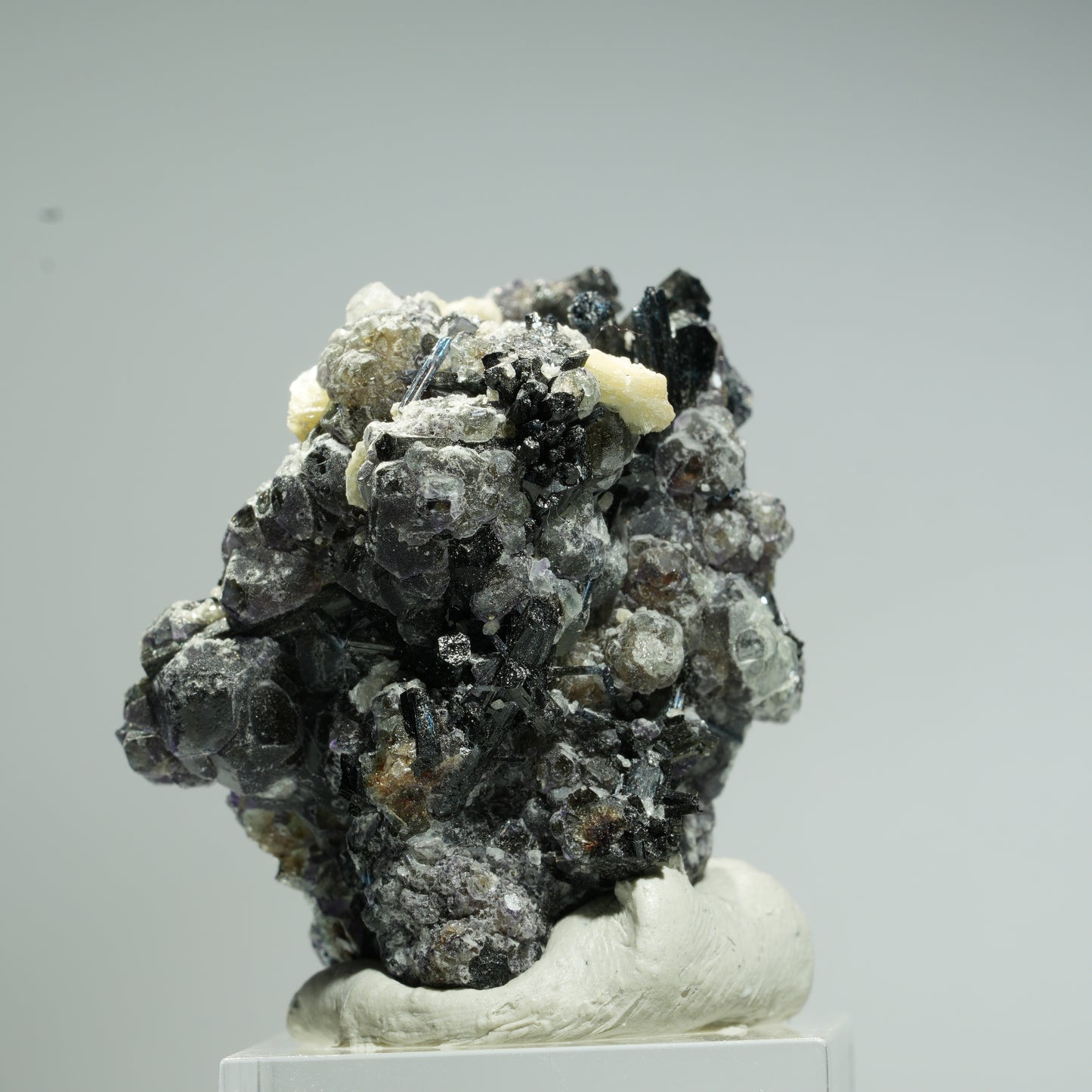 Bunte Phantom Fluorit, Schörl Turmalin, Hyalit Opal, Muskovit Erongo, Namibia 37*36*29mm #13684