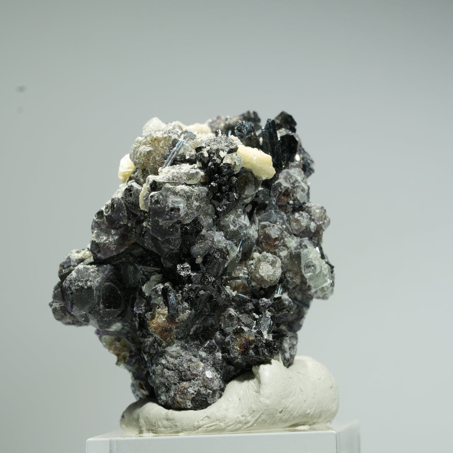 Bunte Phantom Fluorit, Schörl Turmalin, Hyalit Opal, Muskovit Erongo, Namibia 37*36*29mm #13684