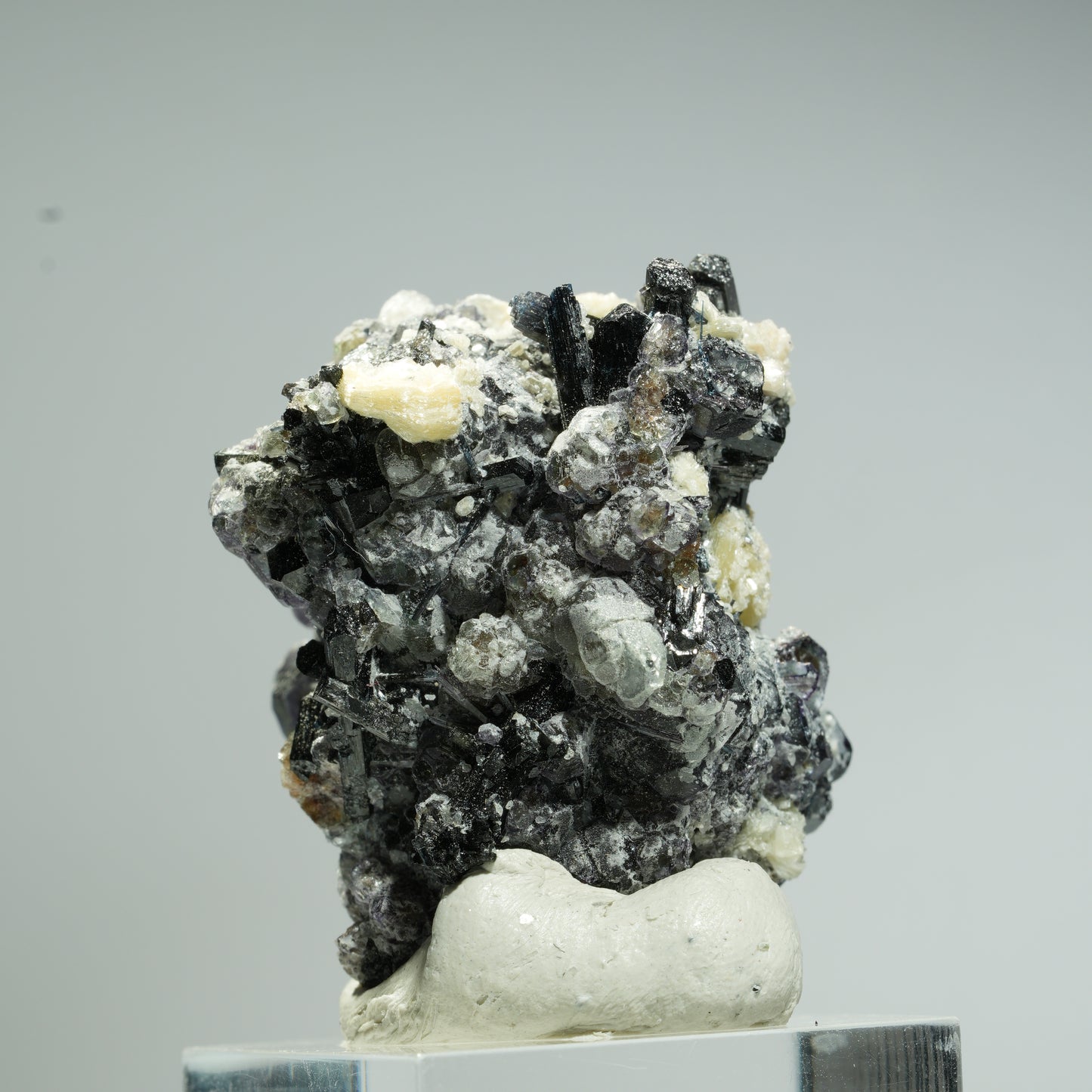 Bunte Phantom Fluorit, Schörl Turmalin, Hyalit Opal, Muskovit Erongo, Namibia 37*36*29mm #13684