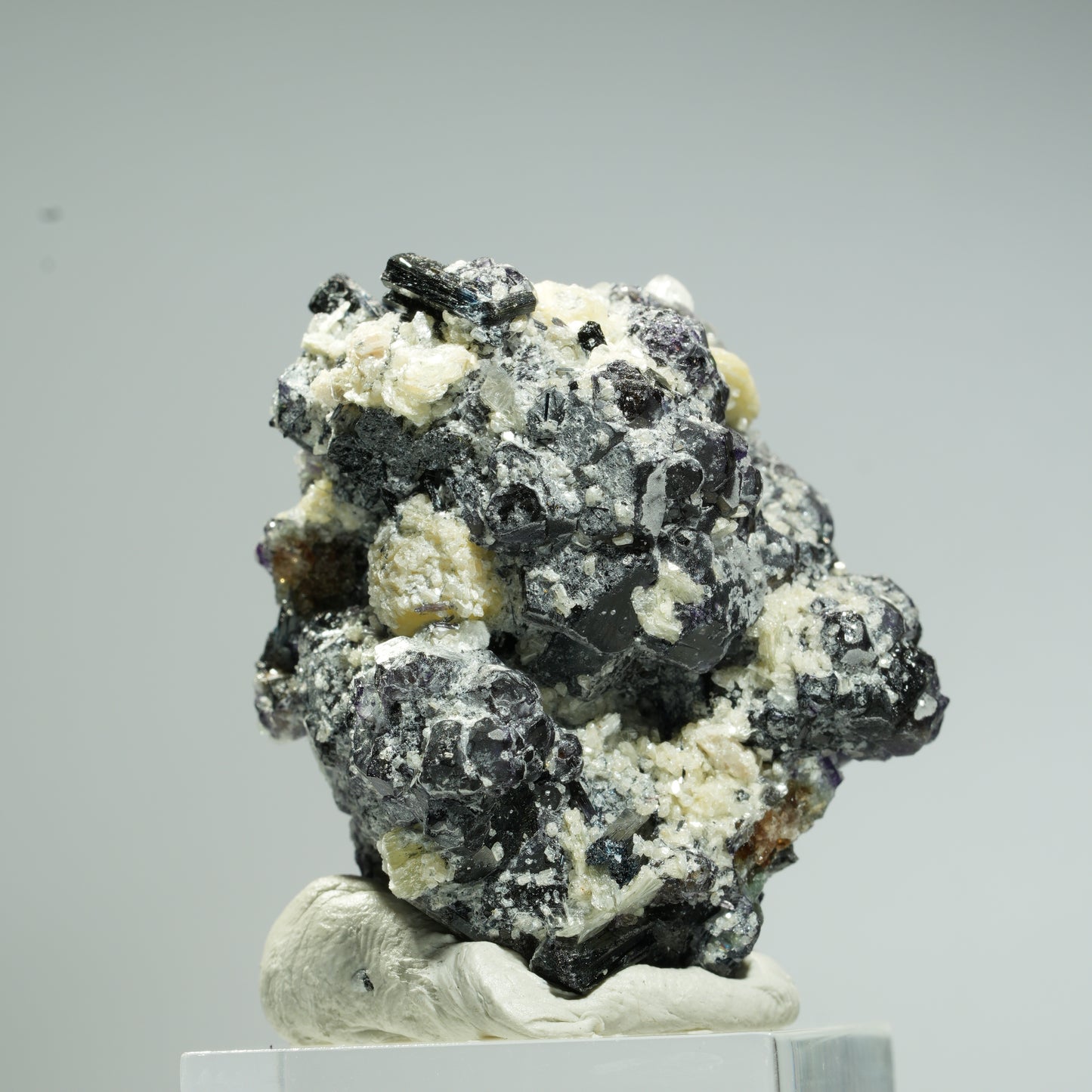 Bunte Phantom Fluorit, Schörl Turmalin, Hyalit Opal, Muskovit Erongo, Namibia 37*36*29mm #13684