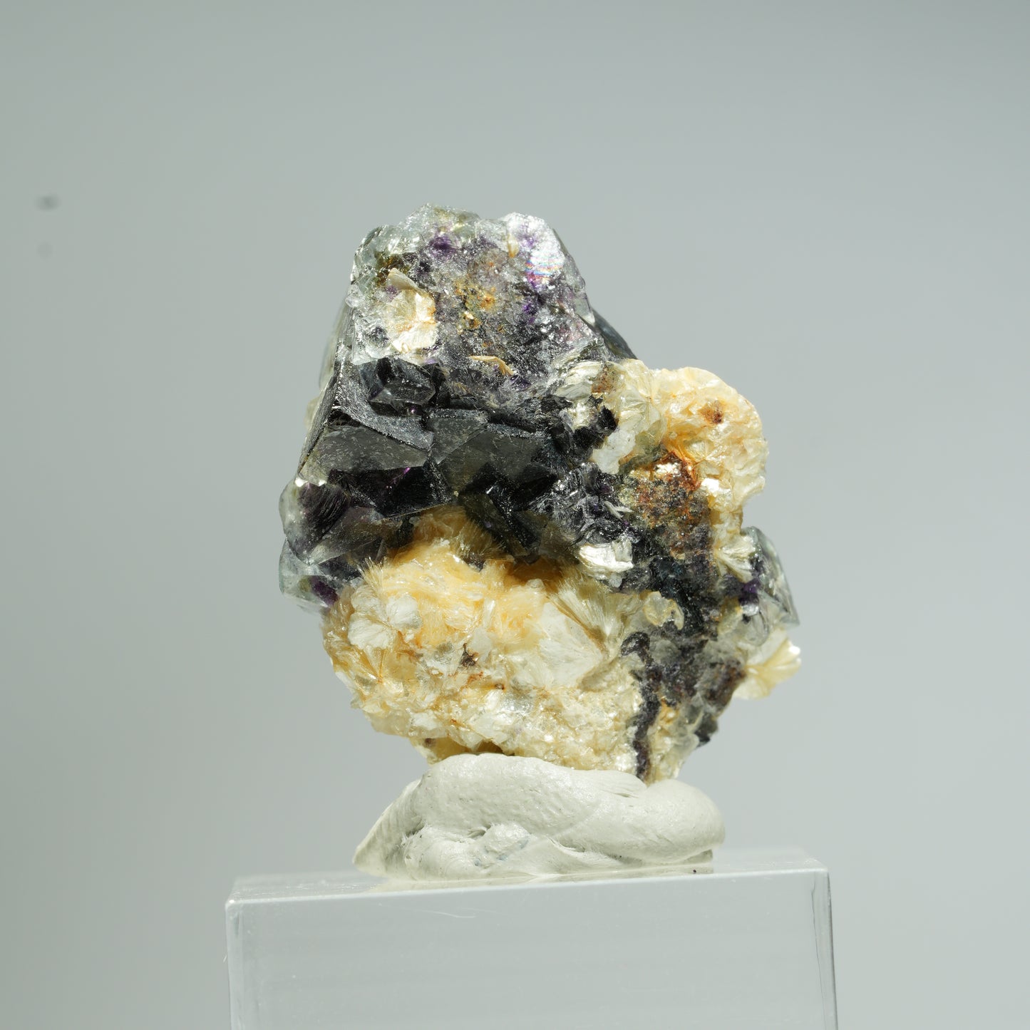 Bunte Phantom Fluorit Würfel, Schörl Turmalin, Muskovit Erongo, Namibia 34*25*18mm #13685