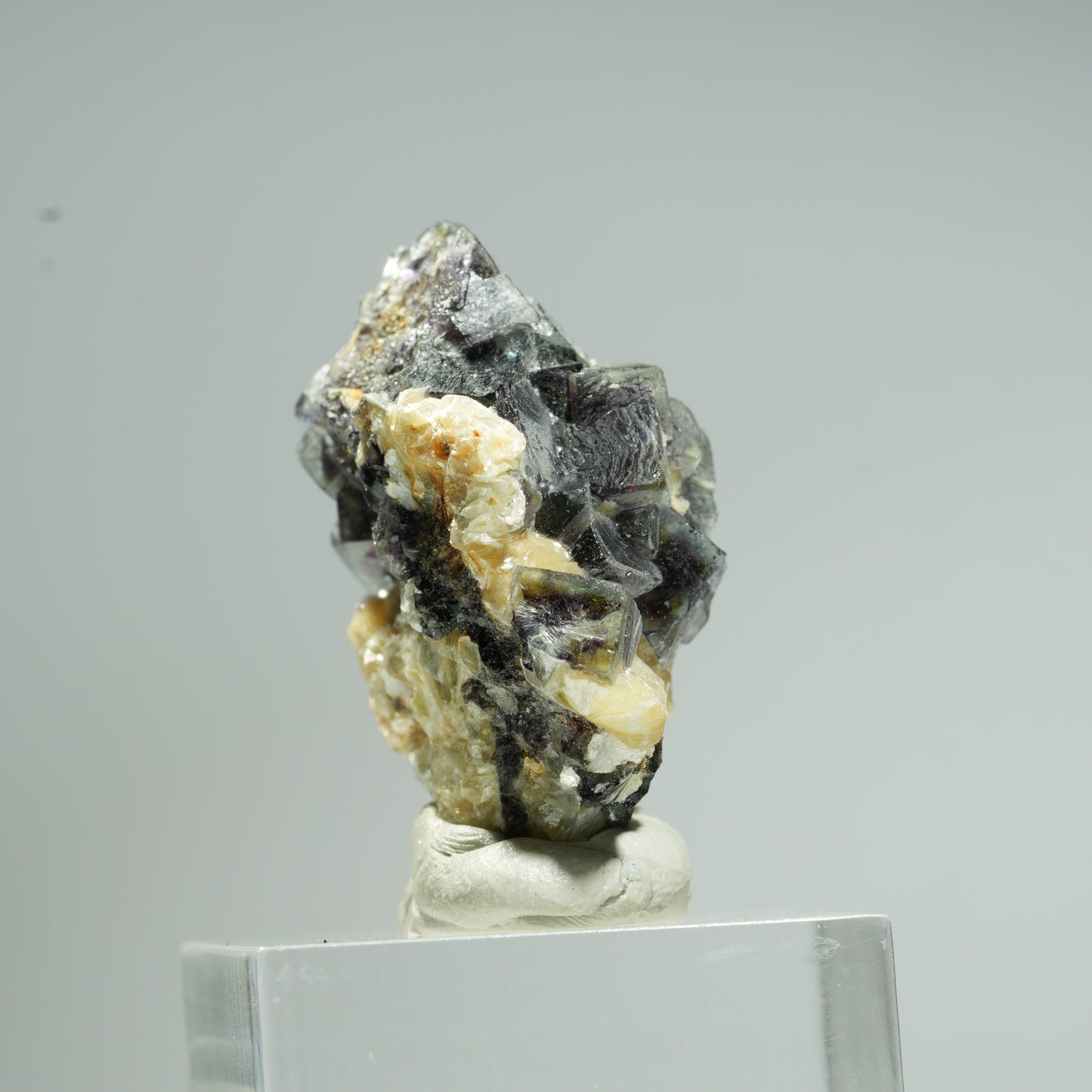 Bunte Phantom Fluorit Würfel, Schörl Turmalin, Muskovit Erongo, Namibia 34*25*18mm #13685