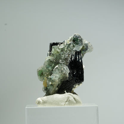 Phantom Fluorit Würfel, Schörl Turmalin, Muskovit Stufe Erongo, Namibia 32*19*16mm #13686