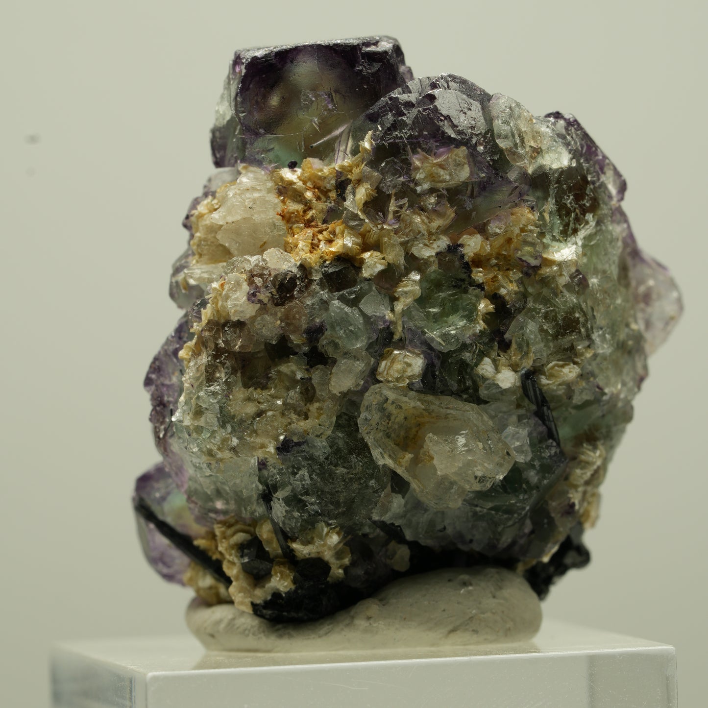 Phantom Fluorit, Schörl Turmalin, Muskovit, Rauchquarz Erongo, Namibia 34*29*20mm #13701