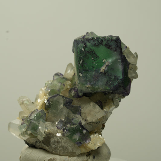 Phantom Fluorit, Schörl Turmalin, Muskovit, Rauchquarz Stufe Erongo, Namibia 35*25*22mm #13714