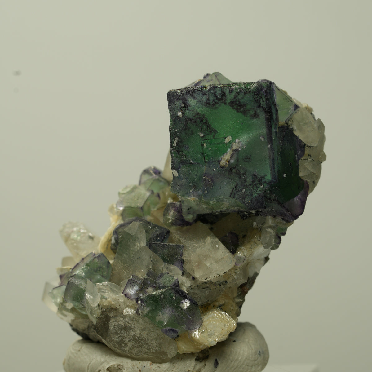 Phantom Fluorit, Schörl Turmalin, Muskovit, Rauchquarz Stufe Erongo, Namibia 35*25*22mm #13714