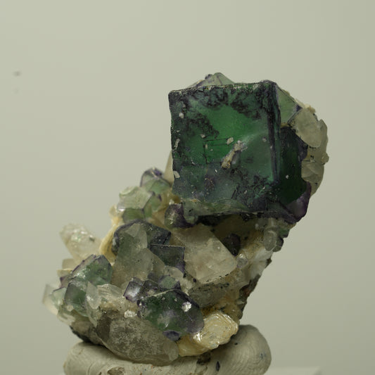 Phantom Fluorit, Schörl Turmalin, Muskovit, Rauchquarz Stufe Erongo, Namibia 35*25*22mm #13714